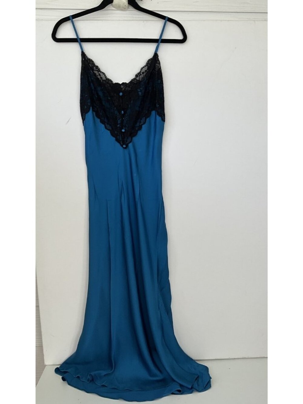 GUIZIO Nova Blue Lace Slip Dress Size S Midi Viscose Satin Cami Dress - Picture 4 of 8